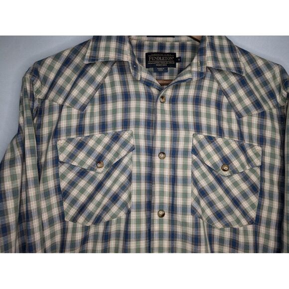Pendleton Frontier Long Sleeve‎ Snap Button Shirt Men's Small Blue/ Green - Picture 5 of 15